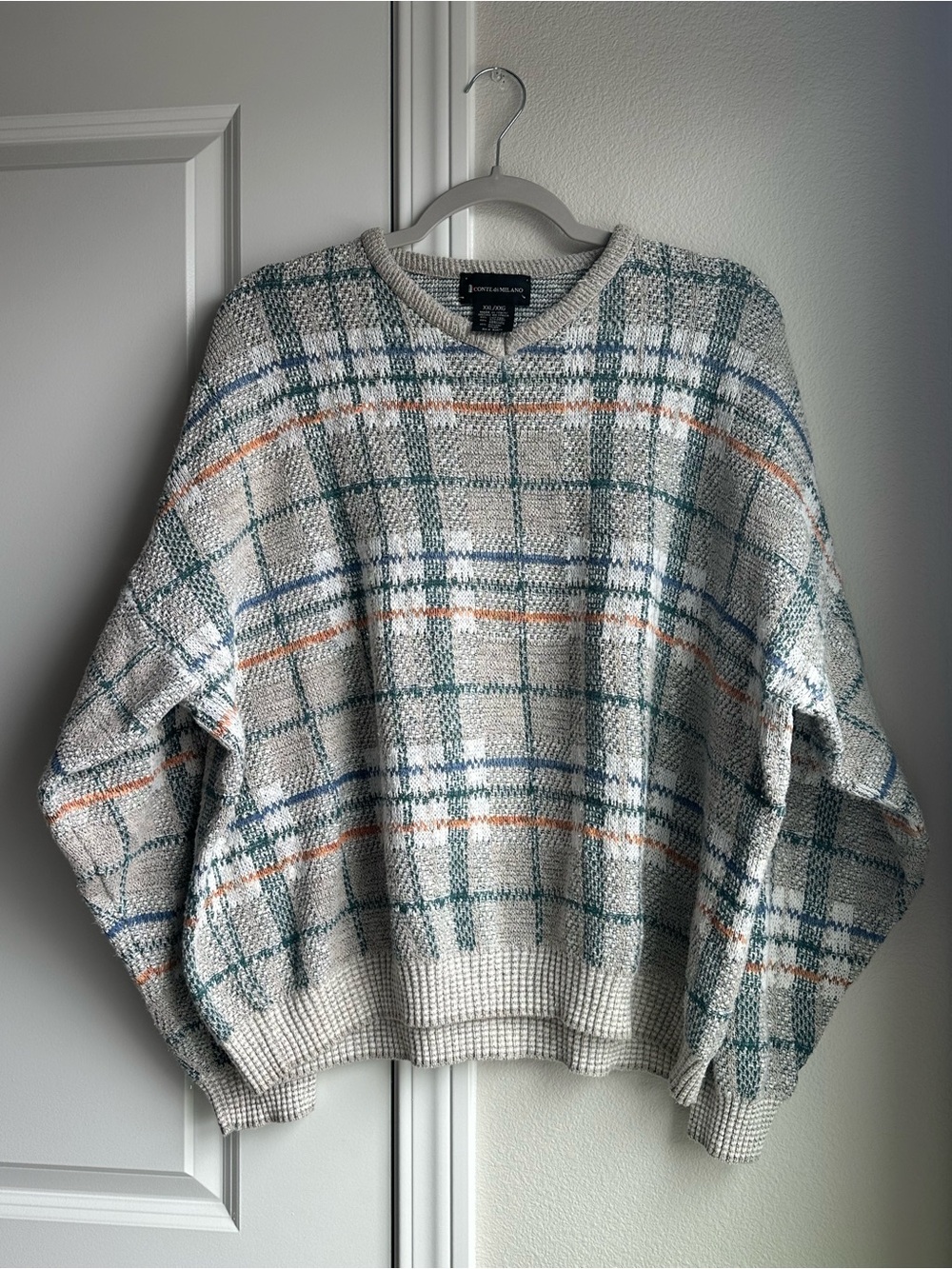 Vintage Conte di Milano Cream Plaid Knit Sweater